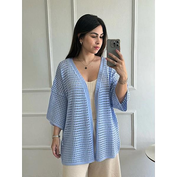 Kimono Feminino Verão Modal Efeito Croche Praia