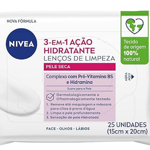 NIVEA Lenço de Limpeza Demaquilante Facial Ação Hidratante 3 em 1 25 unidades