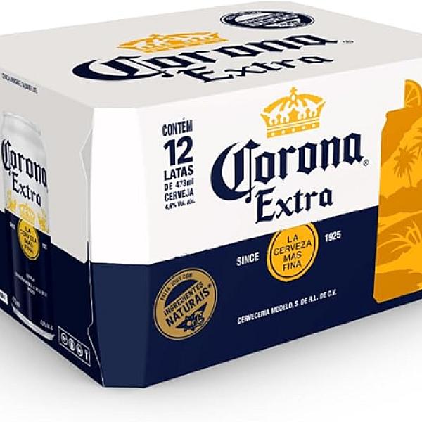 Pack Cerveja Corona Extra, Lata, 473ml, Caixa 12 unidades