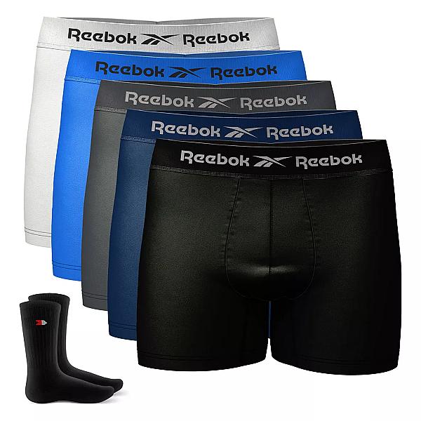 Kit 5 Cuecas Boxer Reebok + 2 Meias